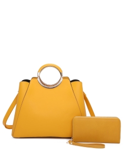 Round Top Handle 2-in-1 Satchel Faux vegan leather LF2315T2 YELLOW